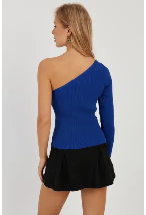 Kadın Saks Tek Omuz Triko Bluz YV204