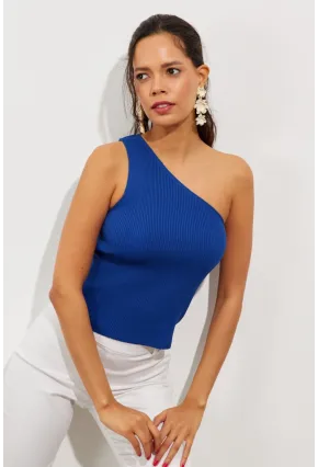 Kadın Saks Tek Omuz Triko Bluz YV90