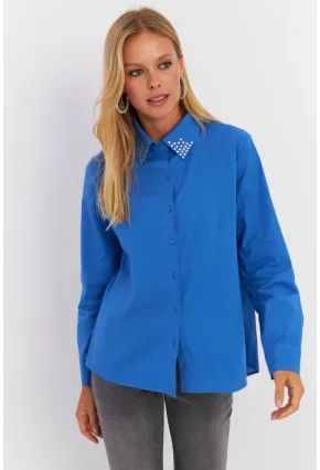 Kadın Saks Yakası Taşlı Gömlek ZER413