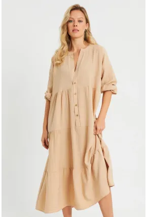 Kadın Salaş Midi Elbise Camel Q982