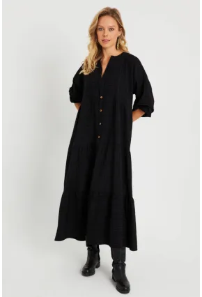 Kadın Salaş Midi Elbise Siyah Q982
