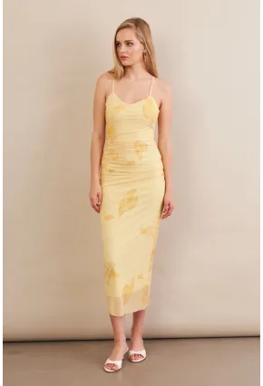 Kadın Sarı Astarlı Midi Tül Elbise MRS130