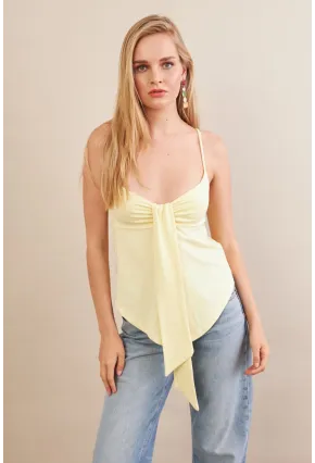 Kadın Sarı Büzgülü Asimetrik Bluz ZH172