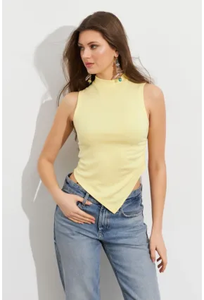 Kadın Sarı Büzgülü Asimetrik Bluz ZH340