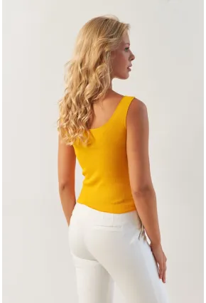 Kadın Sarı Düğme Aksesuarlı Bluz MK14