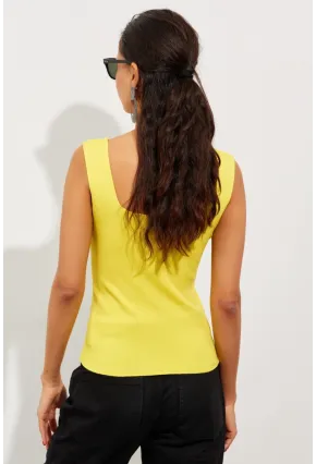 Kadın Sarı Kare Yaka Triko Bluz YV87
