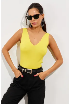Kadın Sarı Merdiven Yaka Triko Bluz YV83