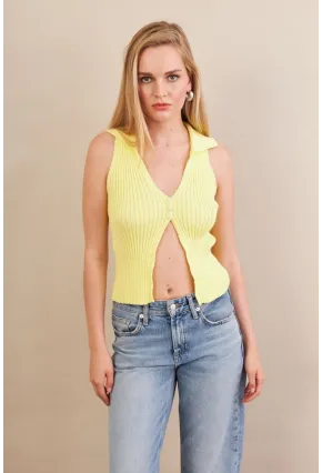 Kadın Sarı Polo Yaka Yumoş Yelek ZH050