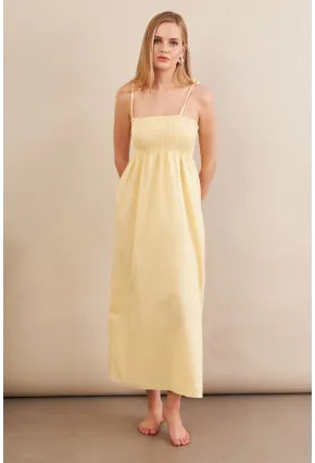 Kadın Sarı Straplez Çizgili Plaj Elbisesi