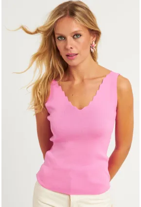 Kadın Şeker Pembe Merdiven Yaka Triko Bluz YV83