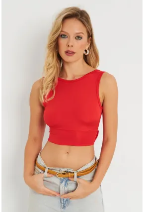 Kadın Sırt Bağlamalı Crop Bluz Kırmızı EY2733