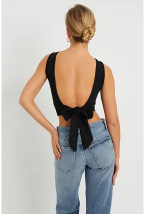 Kadın Sırt Bağlamalı Crop Bluz Siyah EY2733