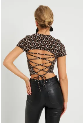 Kadın Sırt Dekolteli Crop Bluz Kahverengi AYD271