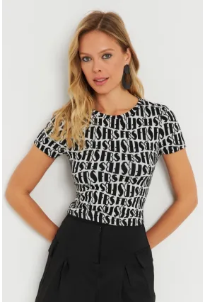 Kadın Sırt Dekolteli Crop Bluz Siyah-Beyaz AYD271