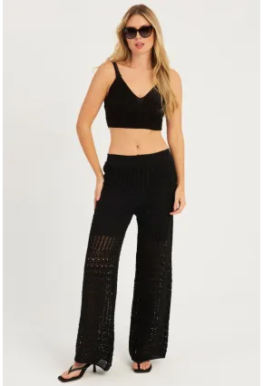 Kadın Siyah Ajurlu Triko Pantolon YZ3062