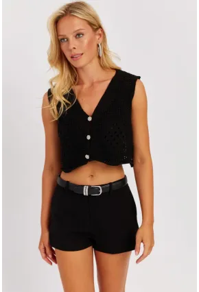 Kadın Siyah Ajurlu Triko Yelek YZ627