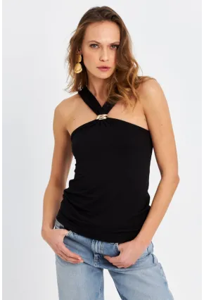 Kadın Siyah Aksesuarlı Bluz EY3068