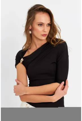 Kadın Siyah Aksesuarlı Bluz EY3074
