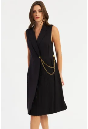 Kadın Siyah Aksesuarlı Ceket Elbise ERA102