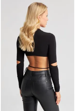 Kadın Siyah Aksesuarlı Crop Bluz B2947