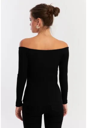 Kadın Siyah Aksesuarlı Kaşkorse Bluz EY2918