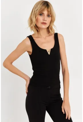 Kadın Siyah Aksesuarlı Kaşkorse Bluz RLO116