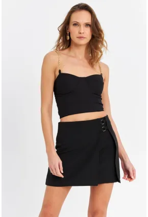 Kadın Siyah Aksesuarlı Mini Etek SE10