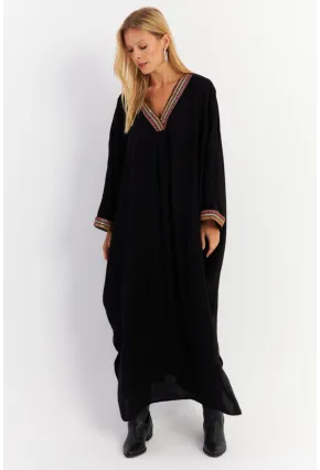 Kadın Siyah Aksesuarlı Şeritli Maxi Elbise ALO12