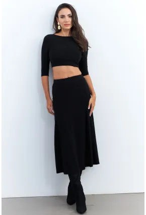 Kadın Siyah Alt Üst Crop Etek Takım ELT3844