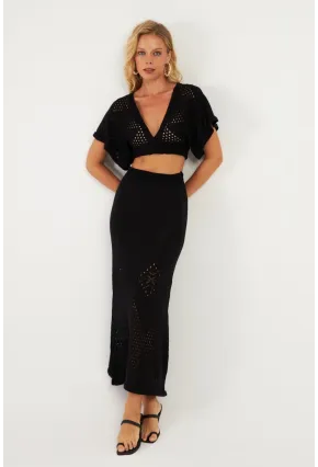 Kadın Siyah Alt Üst Triko Etek Takım KZ3233