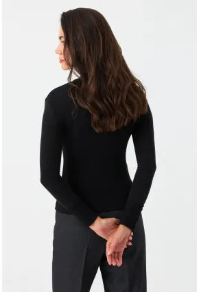 Kadın Siyah-Antrasit Kol Aksesuarlı Kaşkorse Bluz TF44