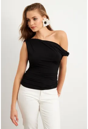 Kadın Siyah Asimetrik Kol Bluz VA100