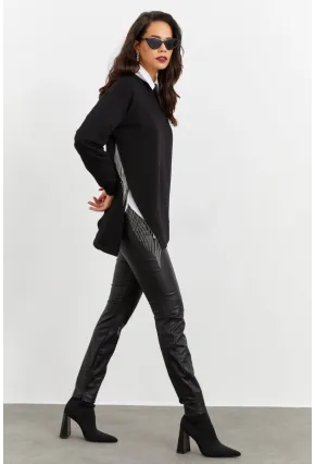 Kadın Siyah Asimetrik Sweatshirt BK1526