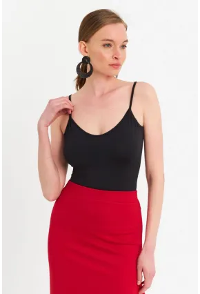 Kadın Siyah Askılı Basic Atlet FLS06