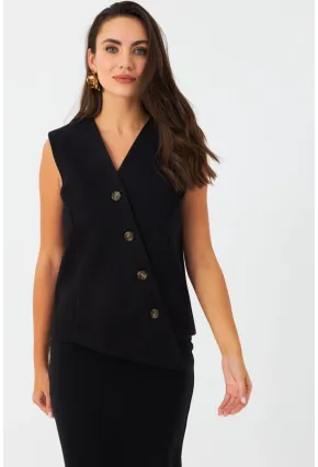 Kadın Siyah Astarlı Asimetrik Yelek RAD50102