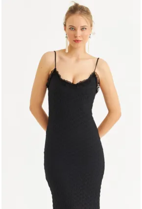 Kadın Siyah Astarlı Dantel Maxi Elbise YEL221662