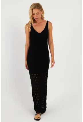 Kadın Siyah Astarlı Triko Maxi Elbise KZ3211
