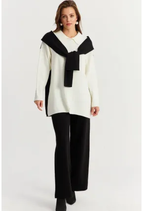 Kadın Siyah Atkılı Triko Hırka Alt Üst Takım NUV20