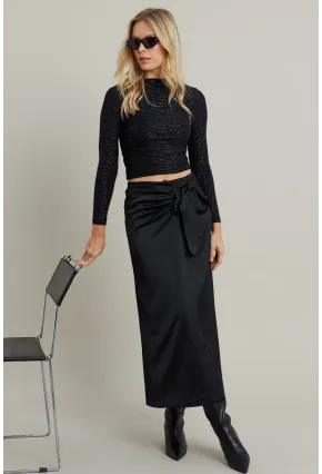 Kadın Siyah Bağlama Detaylı Anvelop Midi Etek CAR1100