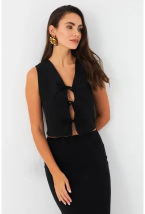 Kadın Siyah Bağlama Detaylı Astarlı Yelek ELA6645