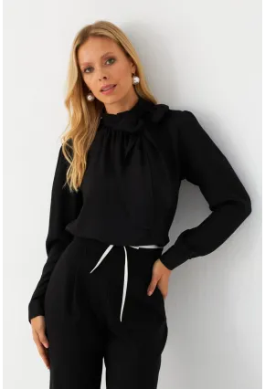 Kadın Siyah Bağlama Detaylı Bluz MAYD20