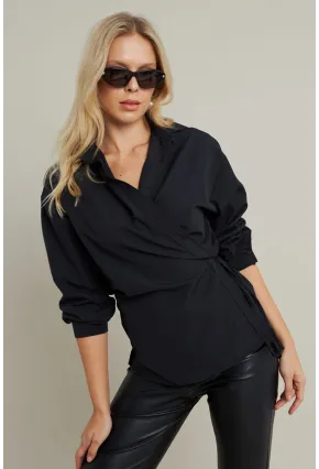 Kadın Siyah Bağlama Detaylı Gömlek ZER418