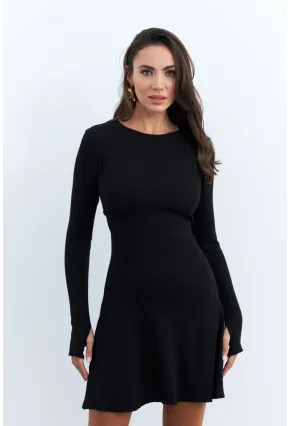 Kadın Siyah Bağlamalı Kaşkorse Mini Elbise FRY2175