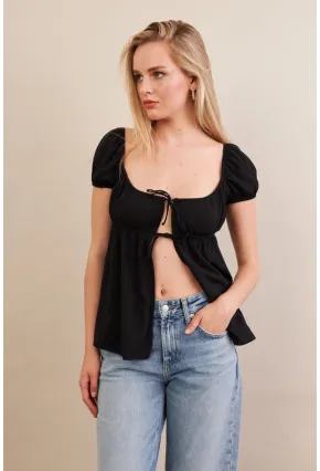Kadın Siyah Bağlamalı Rustik Bluz ZH128