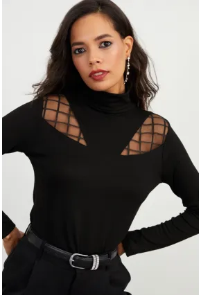 Kadın Siyah Balıkçı Bluz BK1548