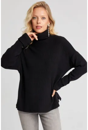 Kadın Siyah Balıkçı Fitilli Triko Kazak AYD257