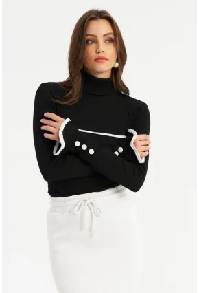 Kadın Siyah Balıkçı Kaşkorse Bluz EY2949