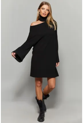 Kadın Siyah Balıkçı Yaka Tek Omuz Elbise Yİ1990