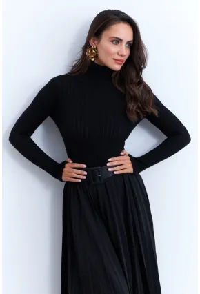 Kadın Siyah Balıkçı Yaka Triko Bluz MYV102-90