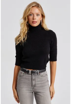 Kadın Siyah Balıkçı Yaka Triko Kazak KZ2499